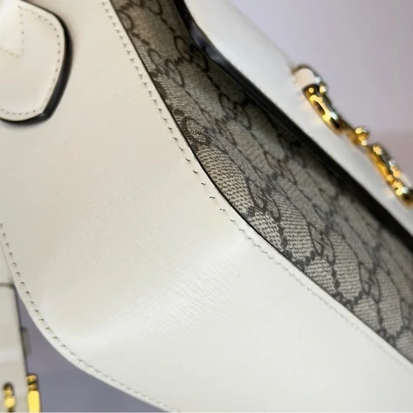 GUCCI Horsebit 1955 Ivory Brown Ebony GG Supreme Leather Crossbody Shoulder Bag - Picture 7 of 13